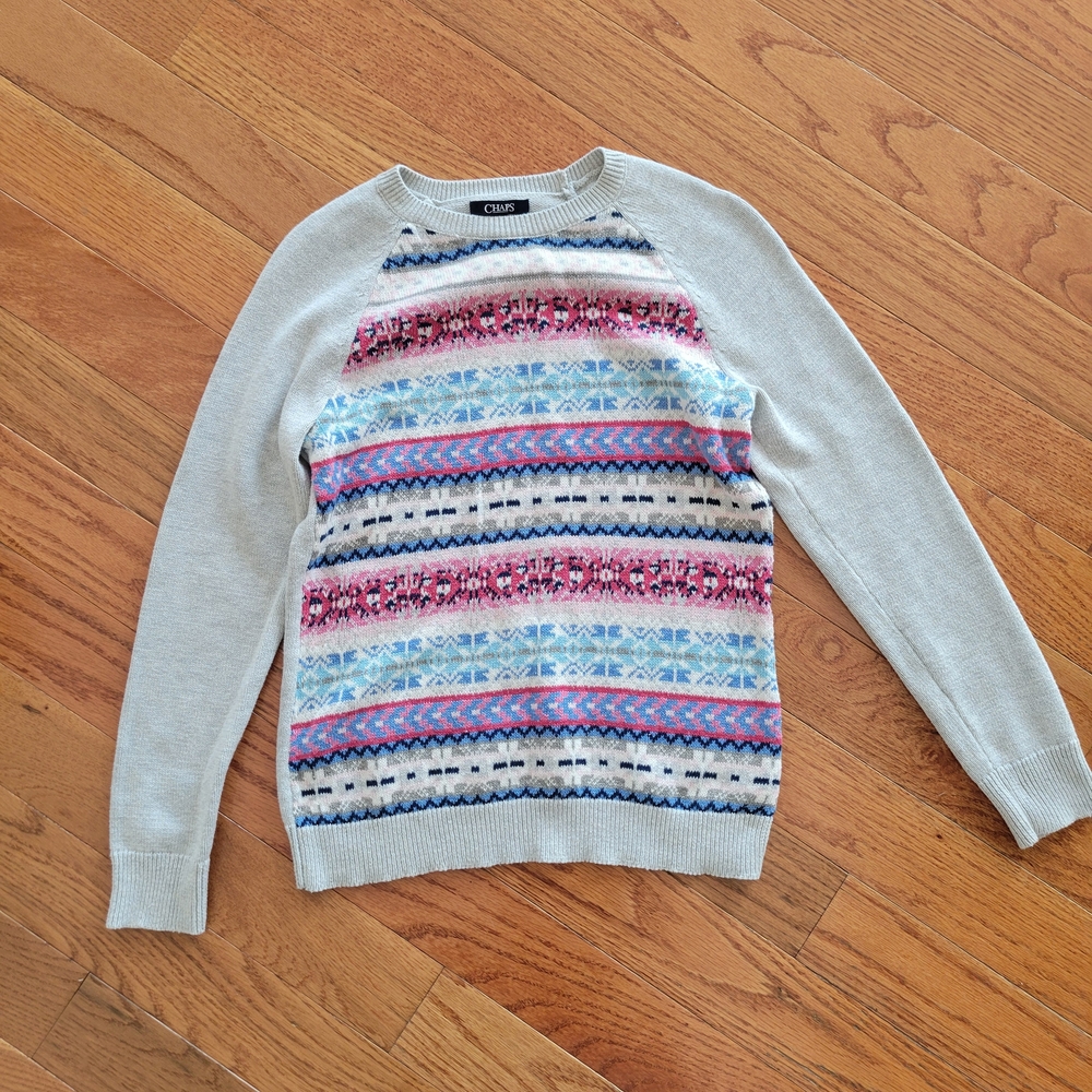 Chaps Women’s Light Gray Fair Isle Crewneck Sweater